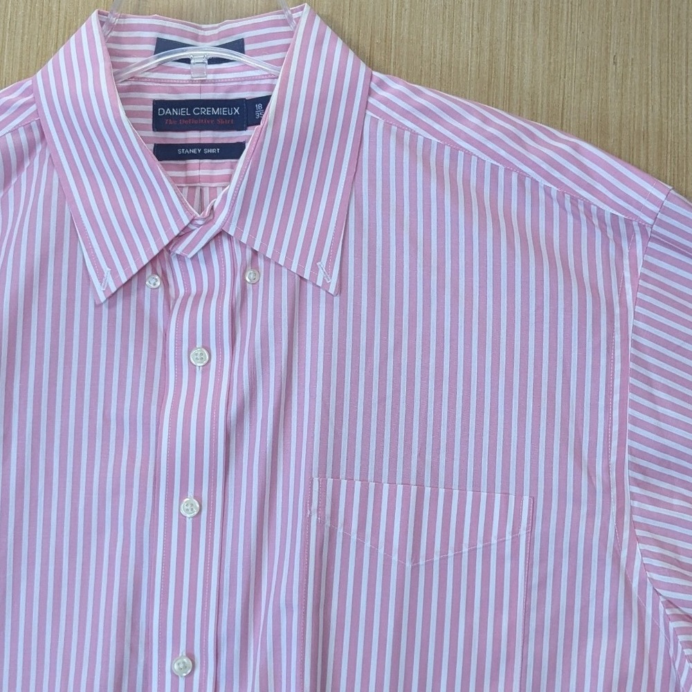 Daniel Cremieux Staney Shirt Mens 18‎ 35 Pink White Striped Cotton Button Down
